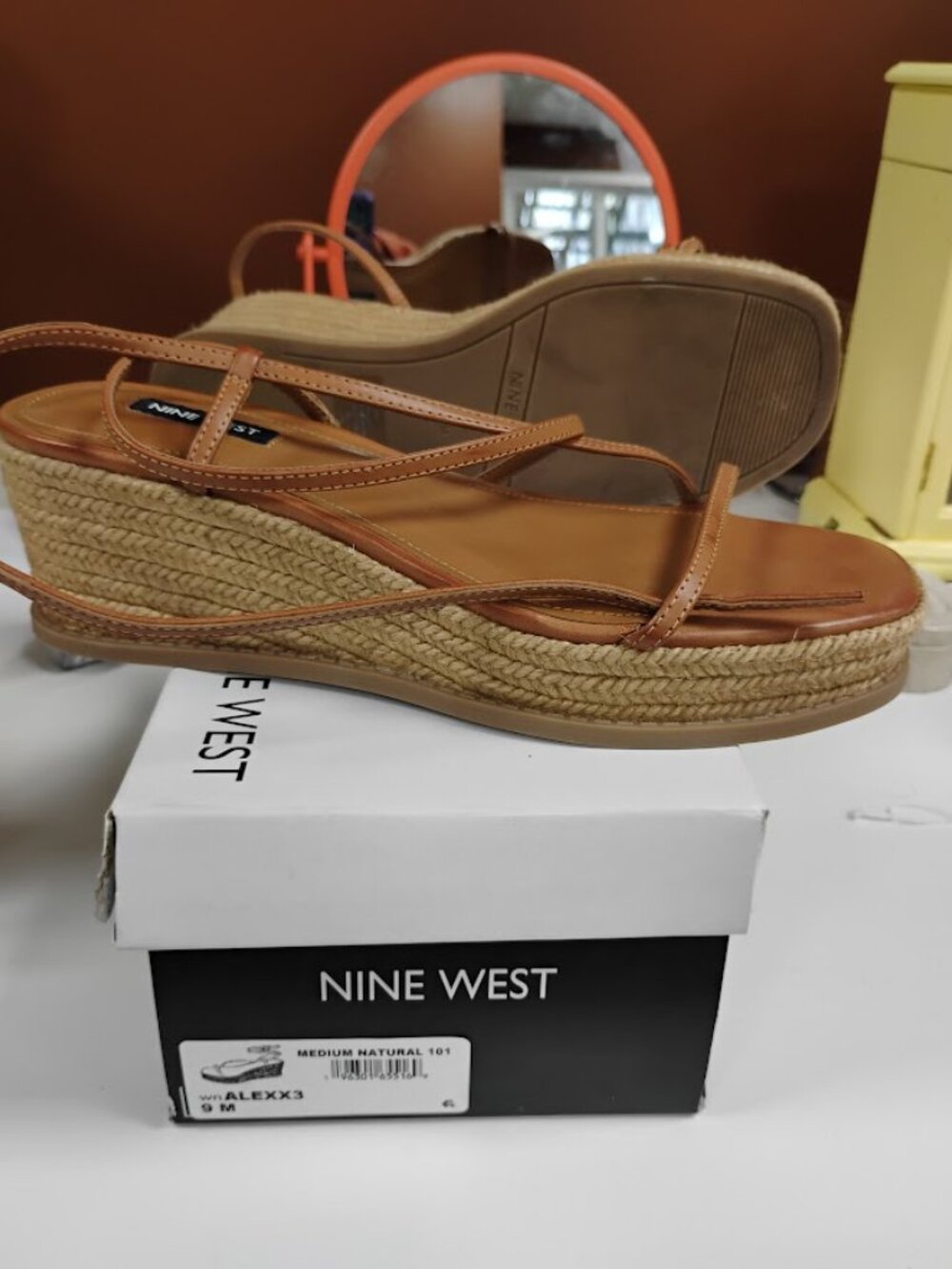 Nine West Alexx3 Espadrille Wedge Sandals Size 9 Tan Natural Strappy
